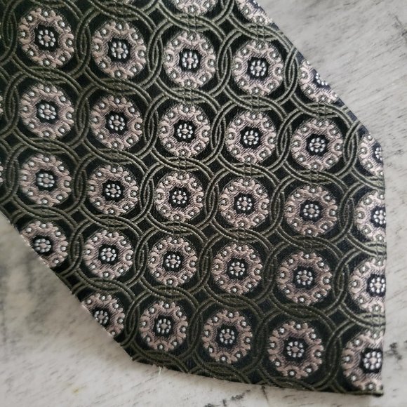 Burma Bibas Black and Sage Green Print Silk Tie 60 x 3.5 - Picture 7 of 10